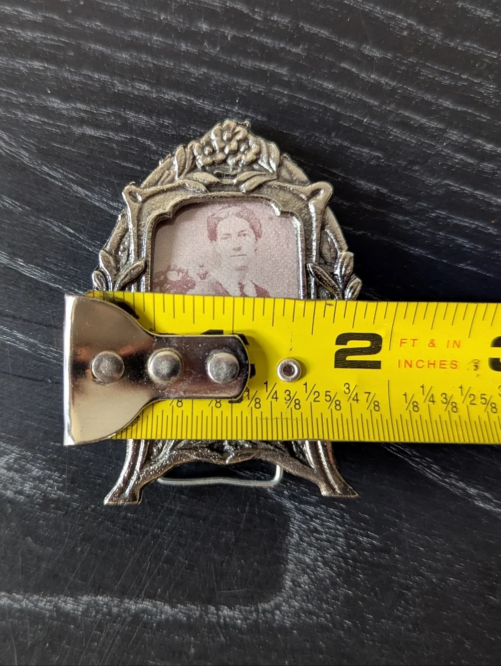 Vintage Ornate Miniature PewterSilver Towned Picture Frame 2.5